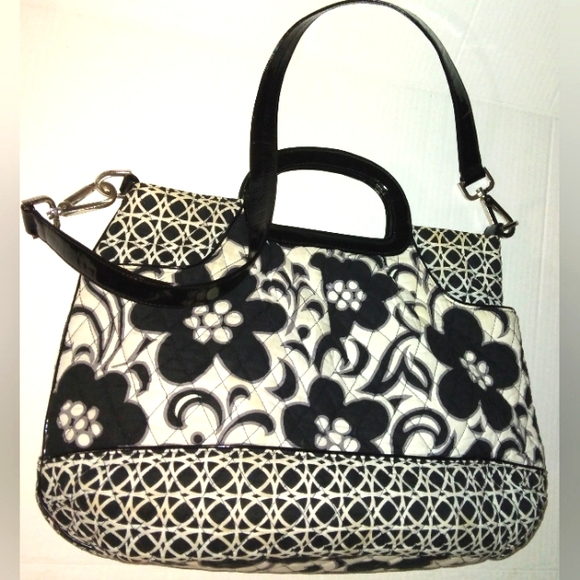 ☆Rare☆GUC☆Retired VERA BRADLEY Large "Night & Day" Black White Floral Tr… - Picture 10 of 16